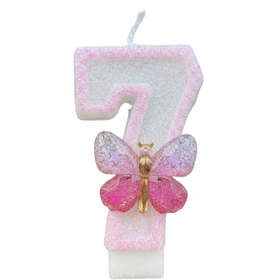 Sparkle Butterfly Birthday Number Candle, Glitter Cake Topper for Girls Party Celebration,Number 7