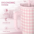 thumbnail image 3 of Pink Gingham 40oz Slider Tumbler with Handle and Straw - Insulated Stainless Steel Travel Coffee Mug for Women Girls, Gift for Birthday, Christmas, 3 of 3