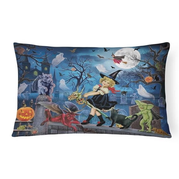 12 x 3 x 16 in. Littlest Witchs Halloween Party Canvas Fabric Decorative Pillow