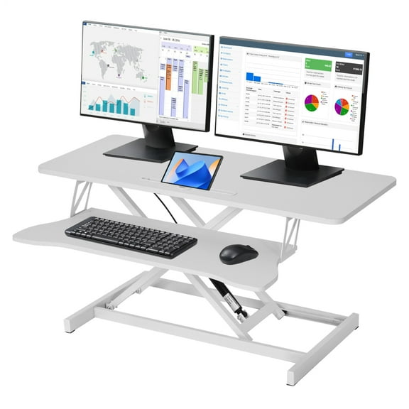 Desk Riser for Standing Manual Pneumatic Spring Stable Iron Standing Desk Converter Height Adjustable Laptop Workstation with Keyboard Mouses Tray for Home Schol Company unusual