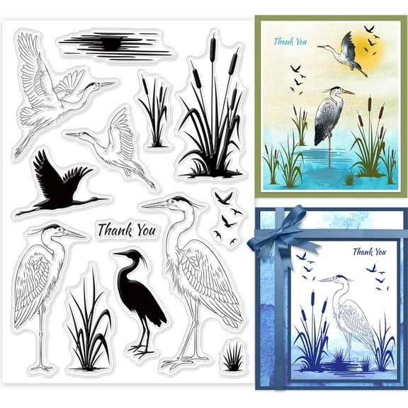 Heron Clear Stamps Wetland Silhouette Lake Reeds Silicone Stamp Seals for Cards Making DIY Scrapbooking Photo Journal Album Decoration