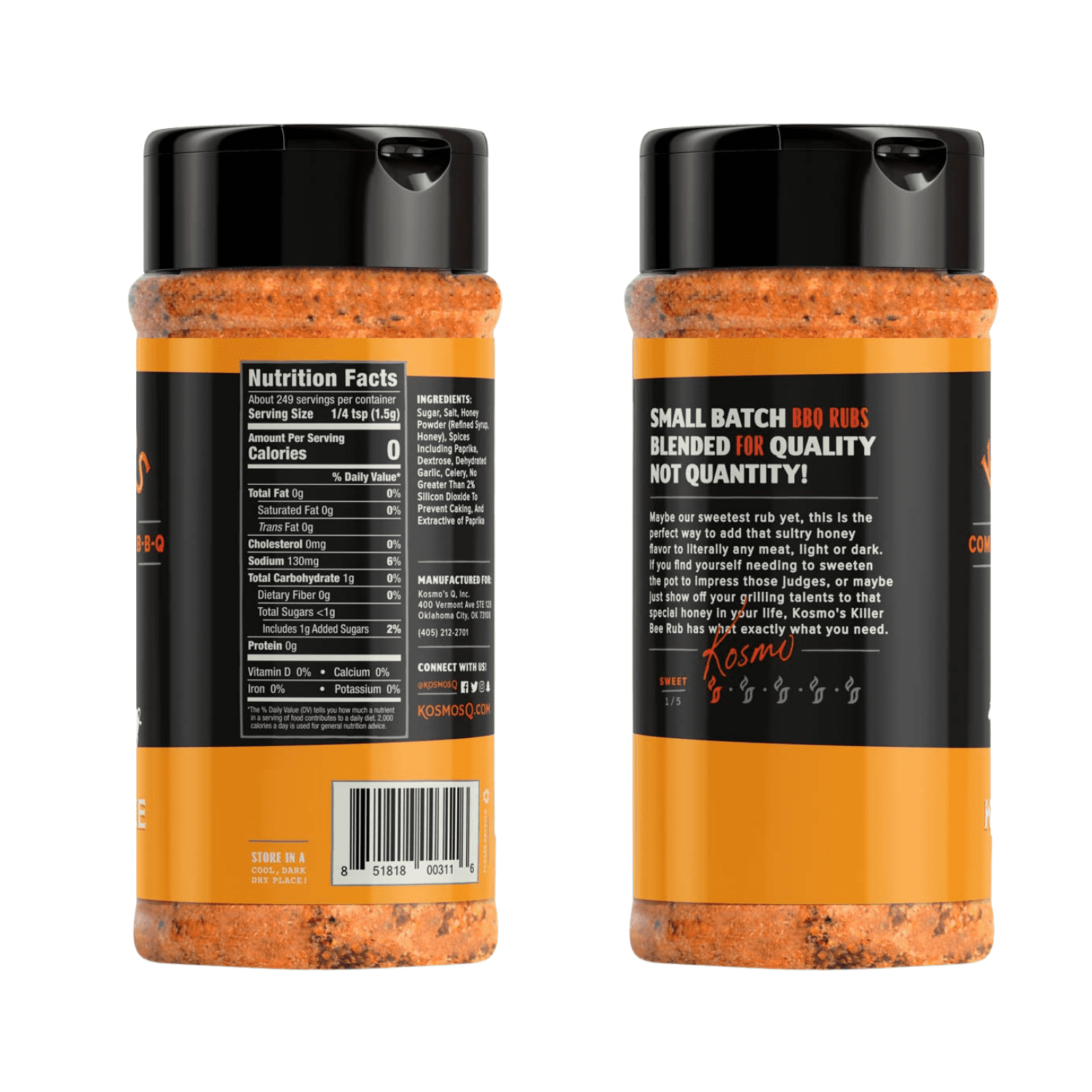 (3 pack) Kosmos Q Honey Killer Bee Dry BBQ Rub and Seasonings for Beef, Chicken & Pork, 13.2 oz
