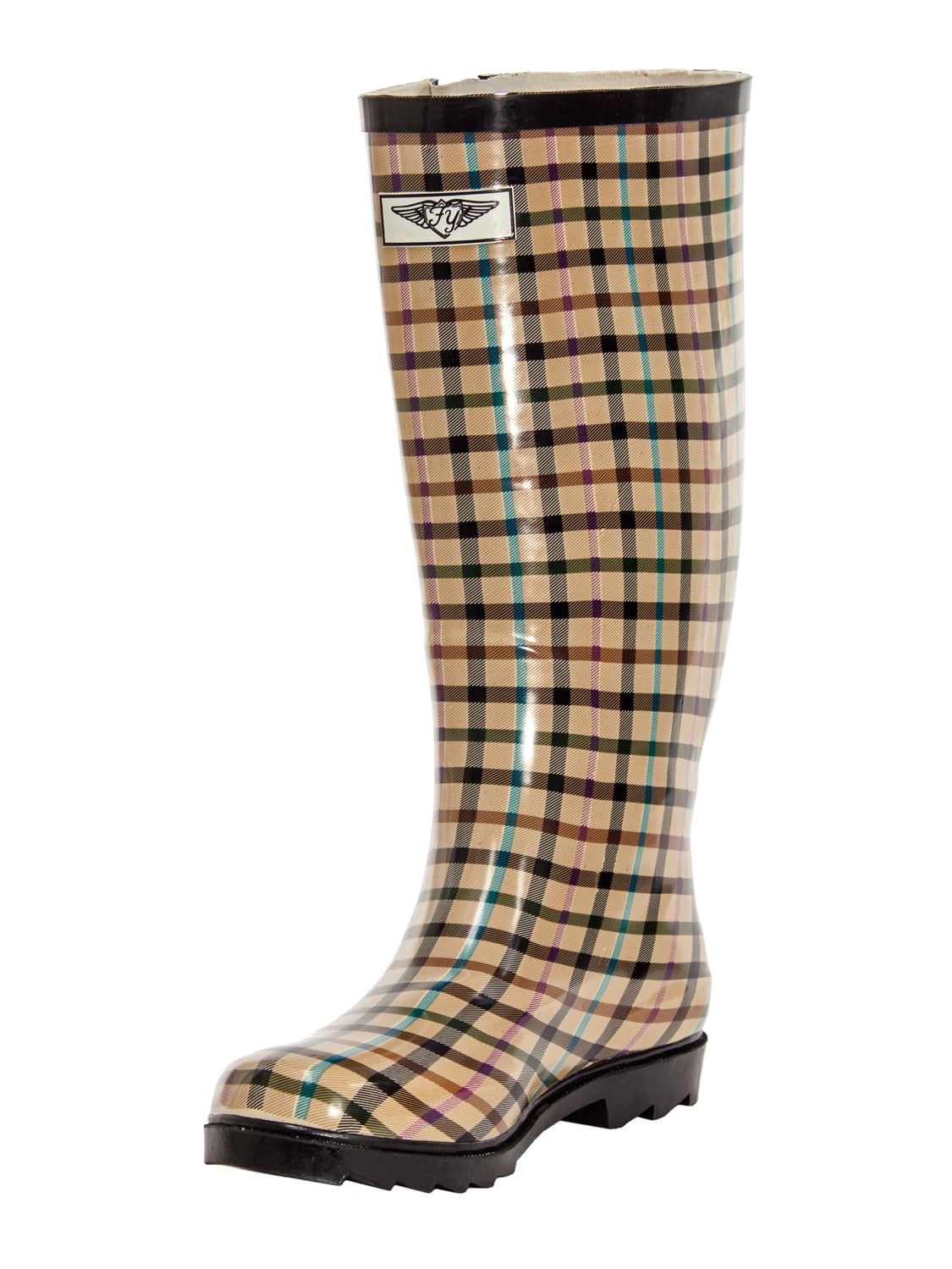 Women Rubber Rain Boots with Cotton Lining, Lines Plaid - Walmart.com