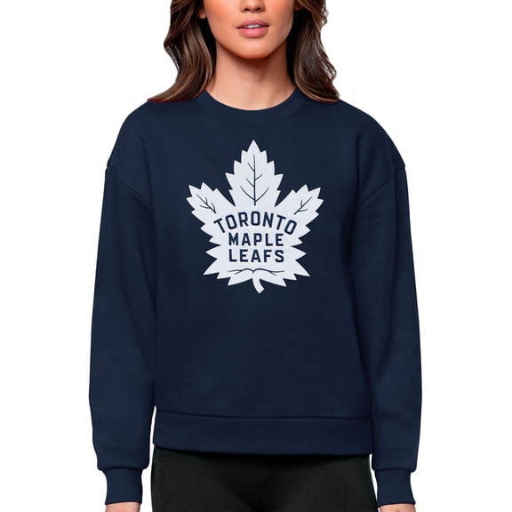 Women's Antigua Navy Toronto Maple Leafs Primary Logo Team Logo Victory Crewneck Pullover Sweatshirt