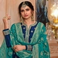 thumbnail image 3 of Party Wear Indian Pakistani Designer Salwar Kameez Plazzo Pant Suits ( Blue, L - 42 ), 3 of 5