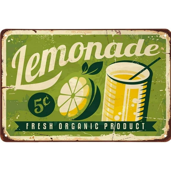 Lemonade Tin Sign Fresh Fruit Drinks Lemon Bubbles Vintage Metal Tin Signs for Cafes Bars Pubs Shop Wall Decorative Funny Retro Signs for Men Women 8x12 Inch