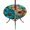 Teal, Orange, Yellow, variant on Round Outdoor Tablecloth with Umbrella Hole and Zipper, Rose Bud Flowers Tablecloth with Elastic Waterproof, Vintage Cottagecore Farmhouse Florals Patio Table Covers for 31" - 35" Picnic Pool Tables