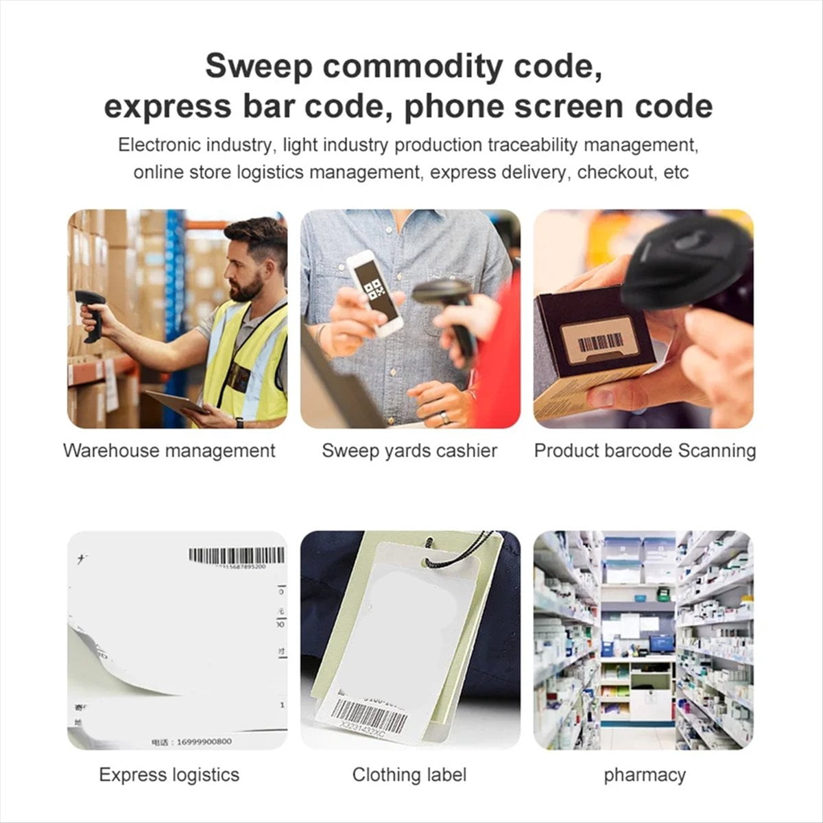 Universal 1D/2D USB Wired Barcode Scanner Handheld QR Codes Reader Mobile POS Plug and Play Support Logistic Store