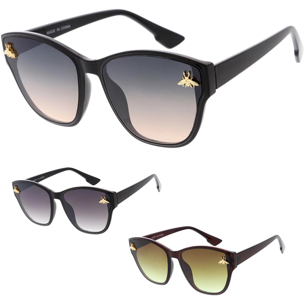 MLC Eyewear Retro Fashion Horn Tip Sophisticate Bee-Emblem Sunglasses