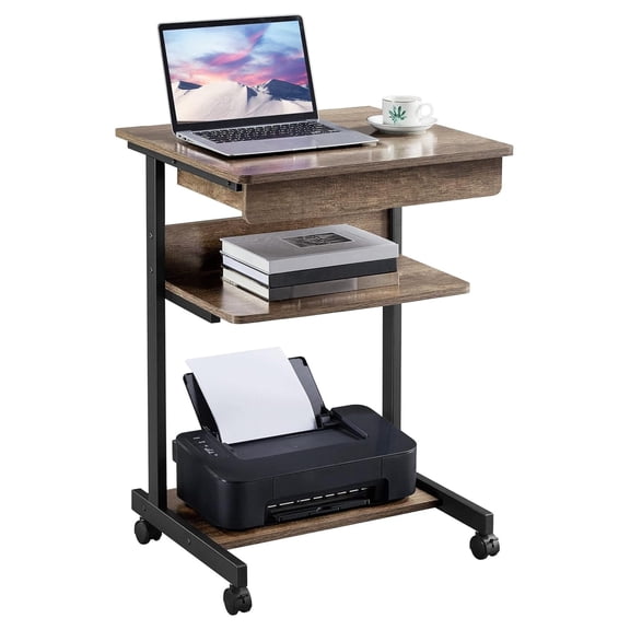 Rolling Computer Desk for Small Spaces, Laptop Computer Desk with Wheels, Mobile Standing Desk Compact Student Bedside Table Taupe Wood
