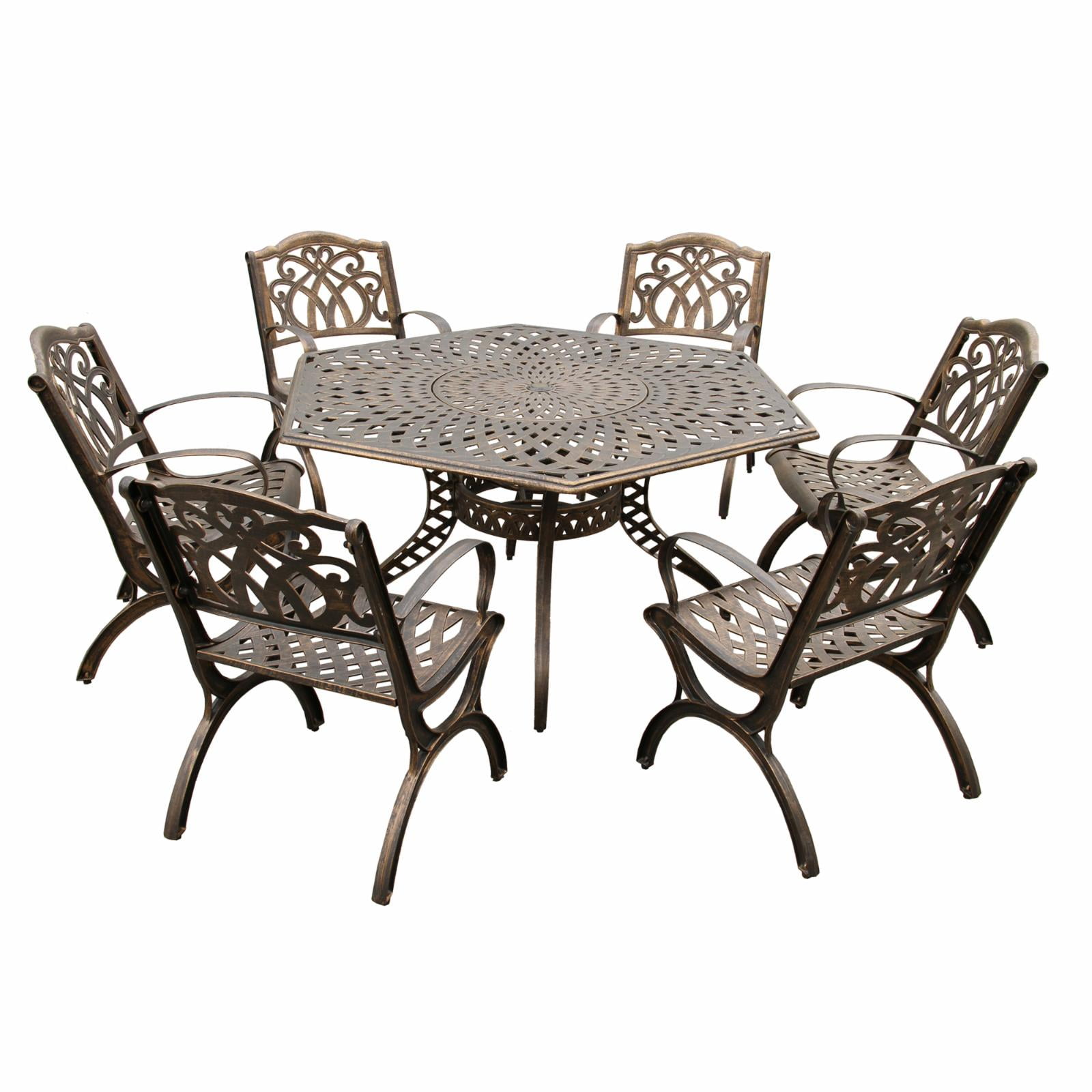 Oakland Living Modern Mesh Scrolled 7 Piece Aluminum Hexagon Patio Dining Set with Lazy Susan