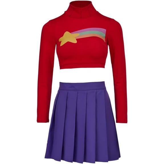 Mabel Pines Same Dress - Women's Red Crop Top & Shooting Star Rainbow Mini Skirt Set