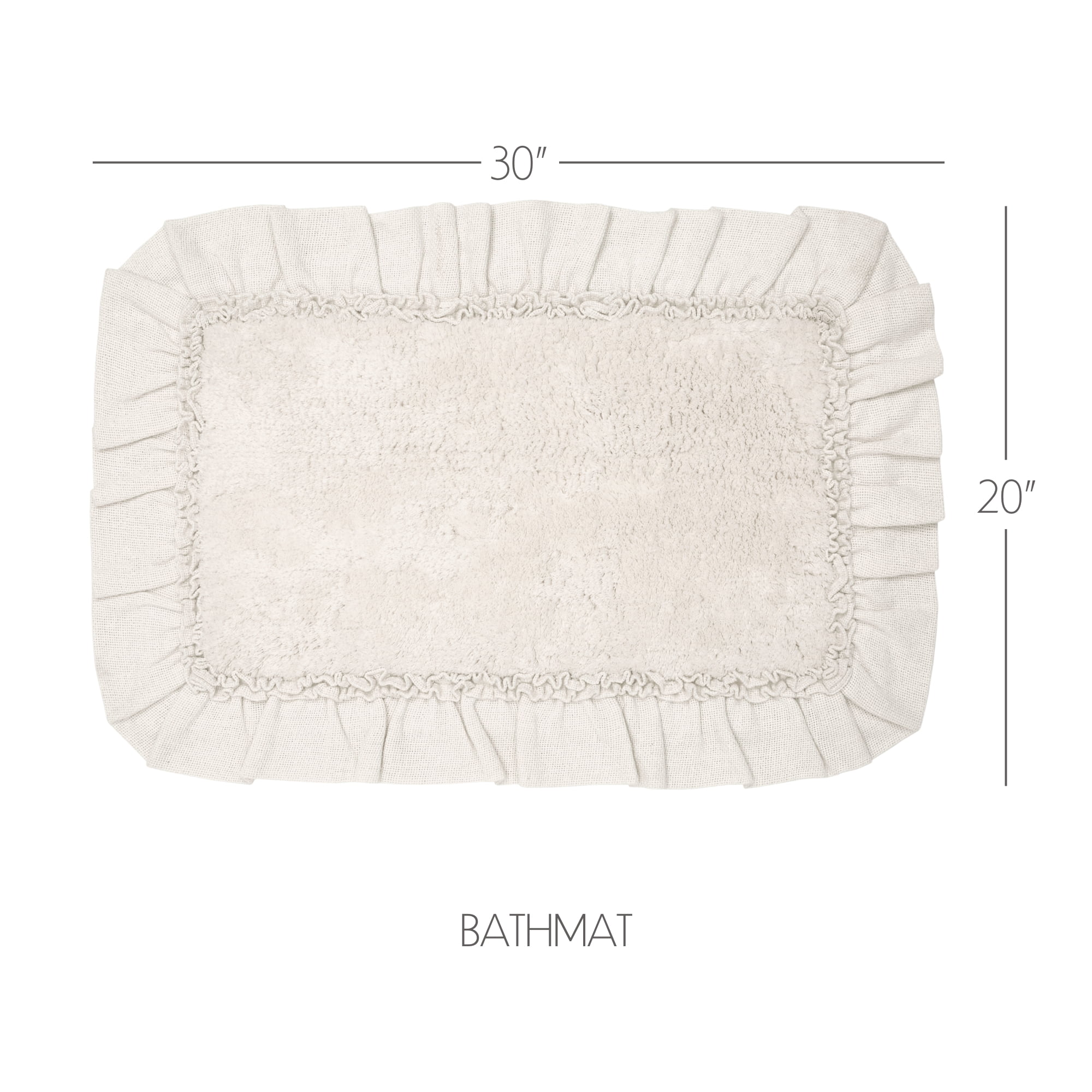 VHC Brands Burlap Ruffled Bath Mat, Antique White, 20x30