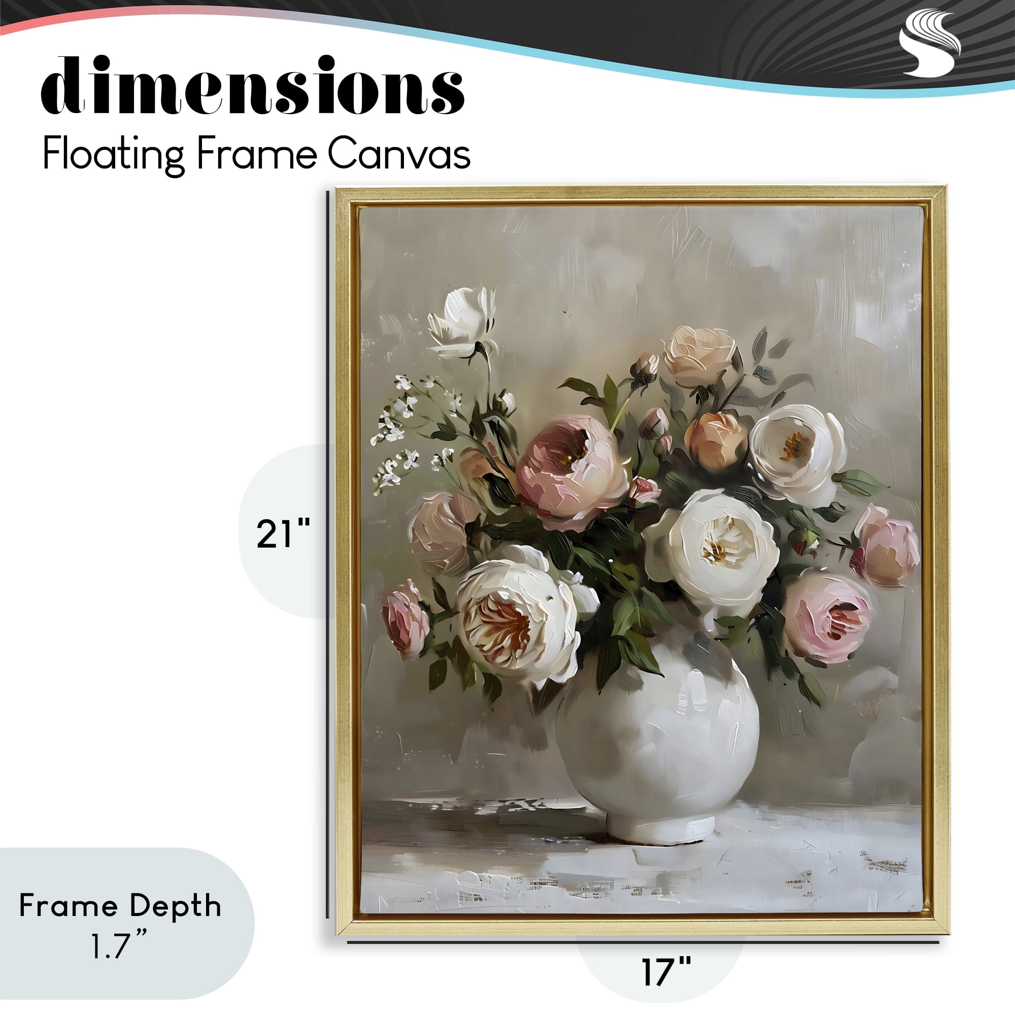 Stupell Industries Peony Blooms Bouquet Vase Gold Framed Floater Canvas Wall Art, design by Creative Studio