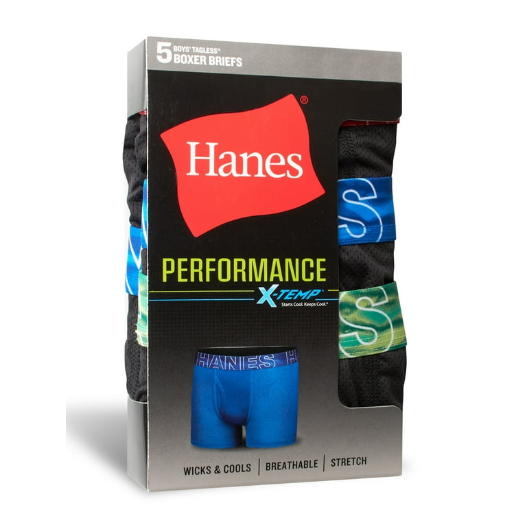 Hanes Boys' Performance Mesh Tween Boxer Brief Pack, XTemp, Black, 5-Pack