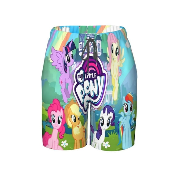 Boys My Lit-tle Pony Swim Trunks Mesh Liner Swim Shorts Quick Dry Bathing Suit with Boxer Brief Swimwear