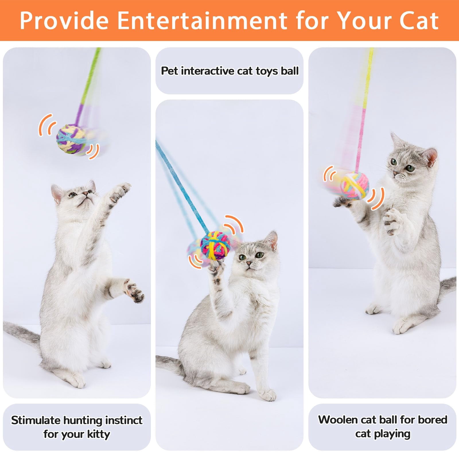 Cat Toys Balls, Yarn Cat Ball with Bell Inside, Kitten Toys for Indoor Cats Kitty, Interactive Cat Nip Chew Toys for All Pet Breed 6 Pack