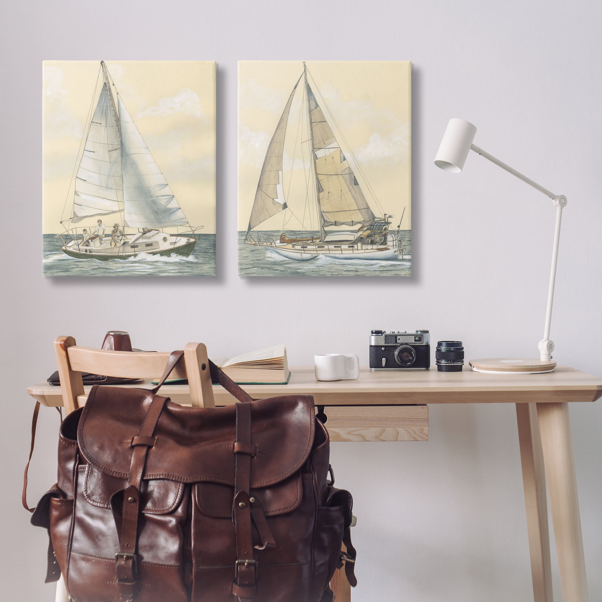 Stupell Industries Sailboat Crew At Sea People Painting Wrapped Canvas Art Print Wall Art, 24 x 30, Set of 2
