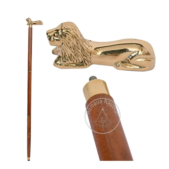 Humaira Nautical Bâton de Marche Antique Nautique 36 Pouces en Laiton Style Antique Cheval Sculpté à la Main Dragon Designer Arbre de Canne et Manche en Bois pour Grands-Parents comme Cadeau