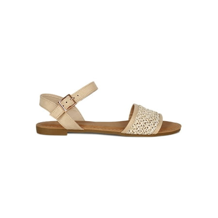 

Women Woven Single Wide Vamp Buckle Ankle Strap Flat Sandal 18586