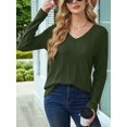 thumbnail image 6 of Womens Long Sleeve Tops V Neck Shirts Light-Weight Tunic Sweaters Fashion Dark Green XL, 6 of 9