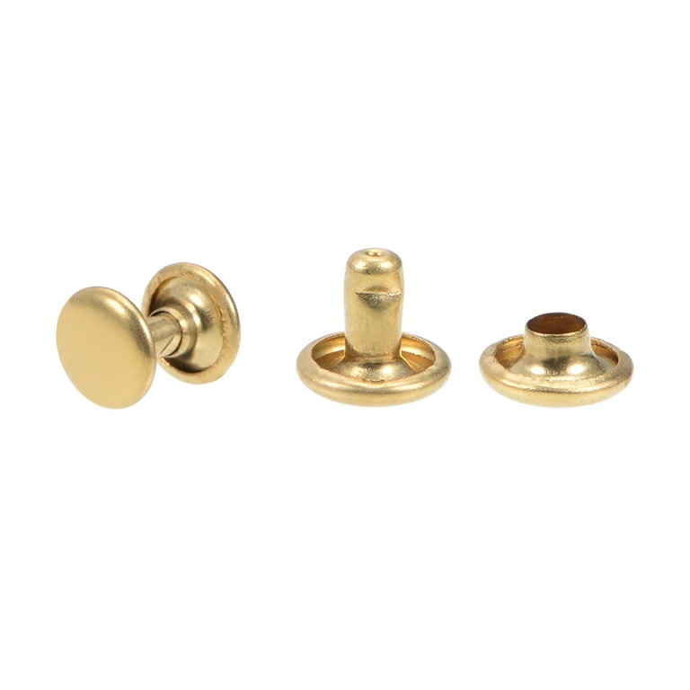 Uxcell 50 Sets Leather Rivets 9mm Double Cap Rivets 12mm Height Studs Bronze Tone, Size: Small