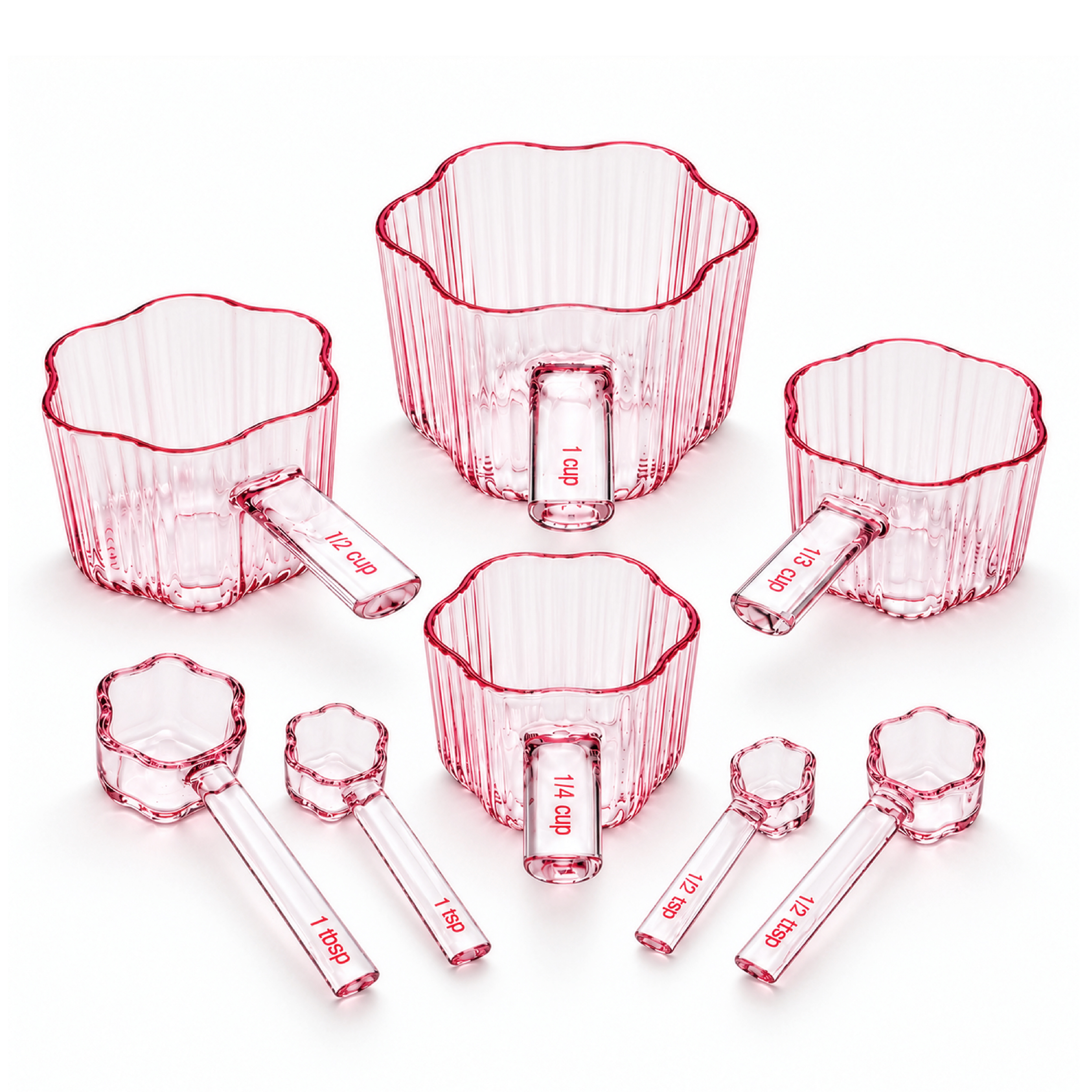 Cook With Color 8-Piece Flower Glass Measuring Cups & Spoons, Pink photo 1