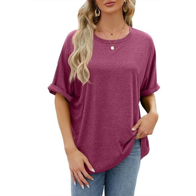 Zoeecloth T-Shirts pour Femmes Hauts Été Manches Courtes Tees Col Rond Pull Ample T-Shirt Court Blouses Douces Décontractées T S-TTG