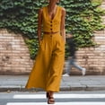 thumbnail image 5 of Sheghy Summer Sets 100%Cotton Women Loose Pocket Solid Sleeveless Vest V-Neck Button Top & Pants 2 Piece Outfit, 5 of 7