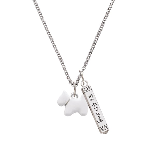 Delight Jewelry Silvertone White Westie Dog Silvertone Be Strong and Courageous Bar Charm Necklace, 23"