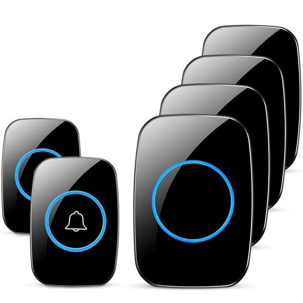 Timbre inalámbrico, kit de timbre de puerta impermeable FullHouse, distingue puertas delanteras y traseras, alcance de más de 1000 pies y 60 timbres, 5 niveles de volumen y flash LED, para aula de ofi
