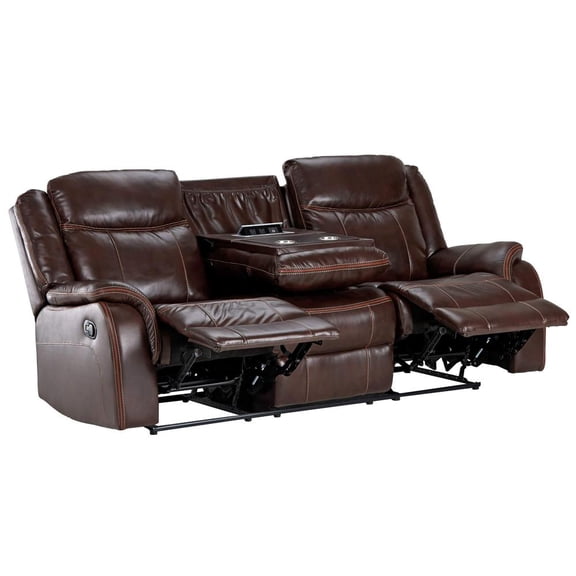 Sunset Trading Avant 86" Faux Leather Dual Reclining Sofa in Brown