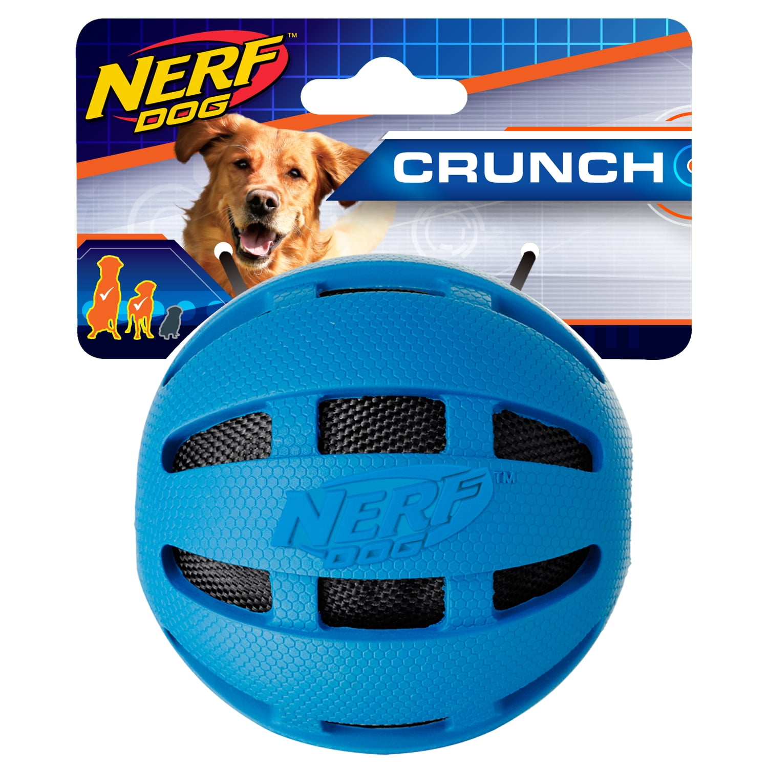 Nerf Dog 3.8in Checker Crunch Ball, Blue Dog Toy
