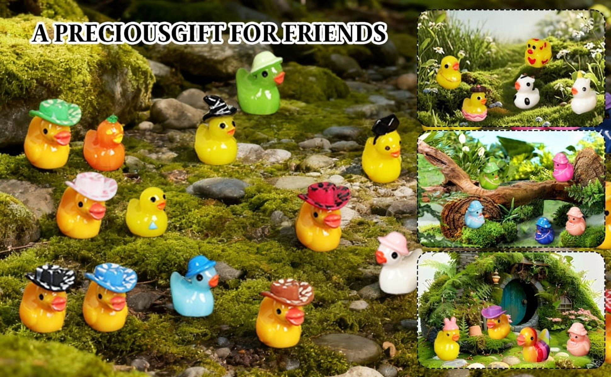 100 Pack Multicolor Mini Resin Ducks to Hide, 35 Unique Styles Solid Little Ducks, Tiny Miniature Duck Figures Bulk for Fairy Garden, Dollhouse, Terrarium, Potted Plants & Micro Landscape Decor