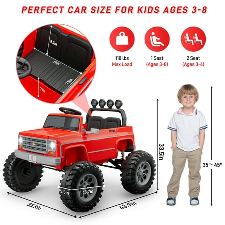 Chevrolet Cheyenne 24 Volt Ride on Toys with Remote, Ride on Truck for Big Kids 3-8 Years, Wisairt Power Car Wheels with 2 Seater, Red
