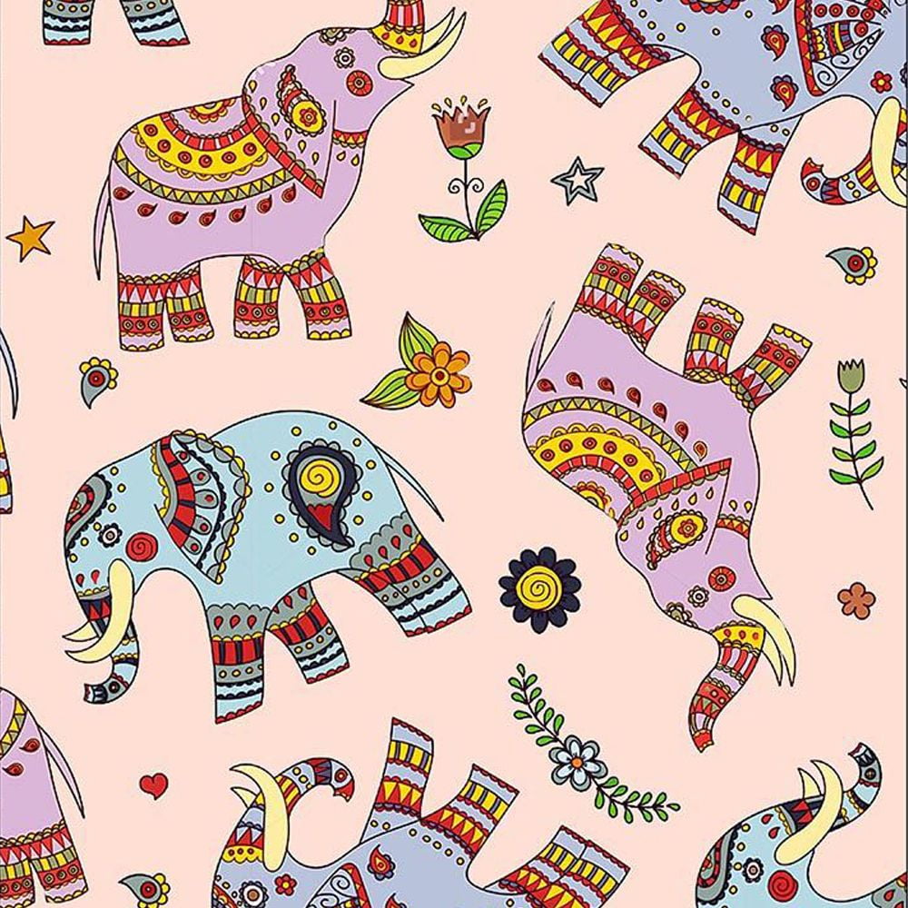 FREE SHIPPING!!! Paisley Elephants Design 100% Cotton Quilting Fabric, DIY Projects by the Yard (Pink, Blue, Beige)