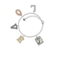 thumbnail image 2 of Delight Jewelry Silvertone Pebble Border Initial - T Multi-Colored Crystal Love Charm Bracelet, 2 of 5