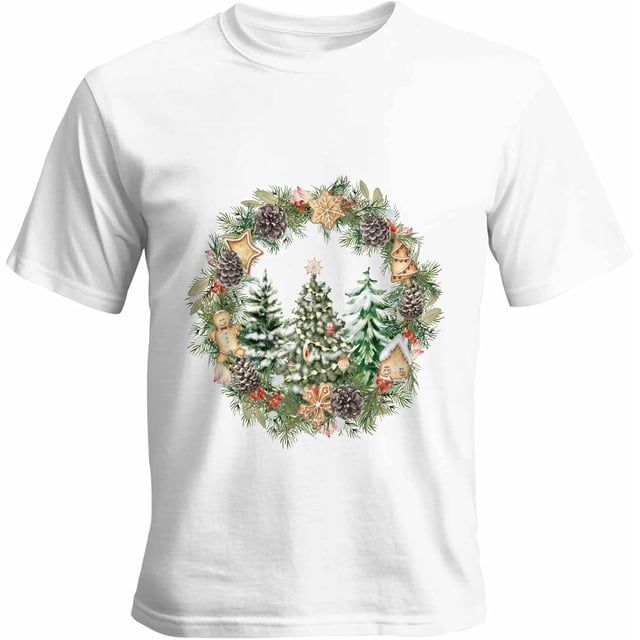 Camisetas gráficas informales de manga corta con diseño de árbol de Navidad y piñas para hombre