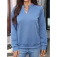 thumbnail image 5 of Women's V-Neck Textured Light Weight Long Sleeve Sweatshirt Casual Outfits Spring Fall Clothes Blue XL, 5 of 10