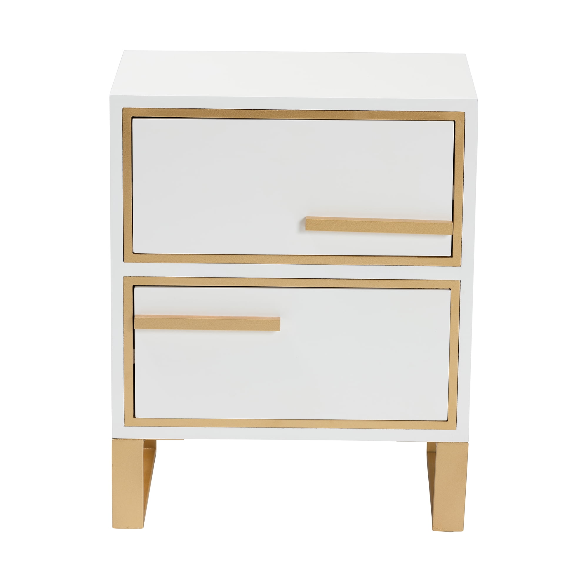 Baxton Studio Giolla Contemporary Glam and Luxe White Finished Wood and Gold Metal 2-Drawer End Table