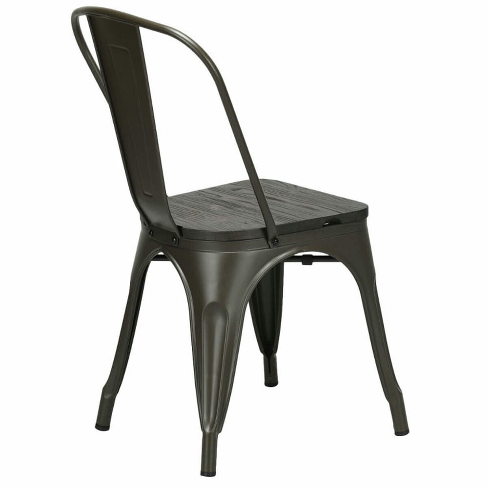 Demi Bonn 4 Pieces Tolix Style Metal Dining Side Chair Stackable Wood Seat, Black