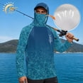 thumbnail image 3 of SEANATIVE Men's Summer Fishing Hoodie Top Long Sleeve UV Protection Hooded Fishing Shirt with Mesh Face Mask, Hiking Running T-Shirt Cooling Outdoor Wear, 4XL, Ocean Water Print Blue, 3 of 7