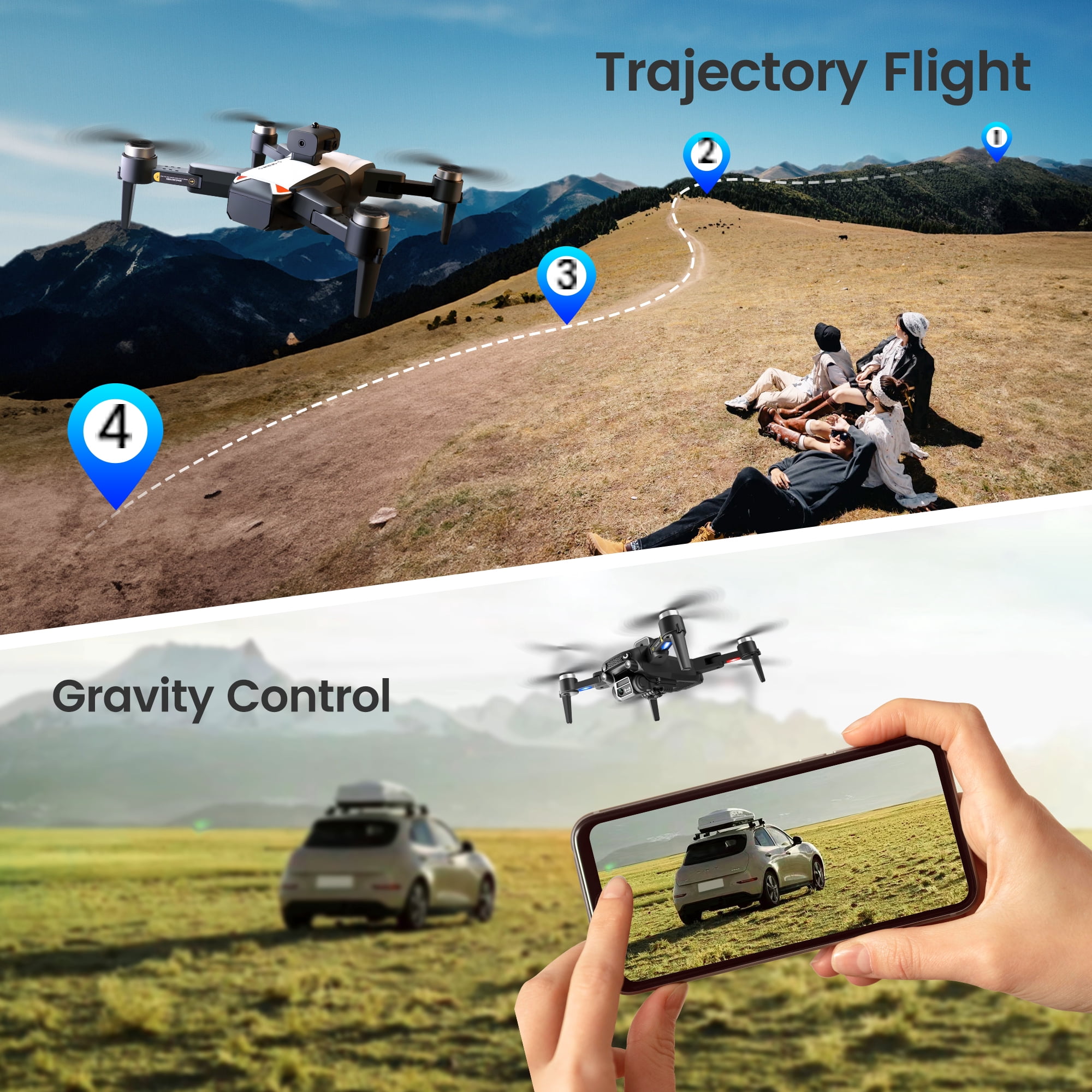 Wefone S2S Foldable Drone with 6K Camera for Adults and Kids, Brushless Motor, 2 Batteries, White