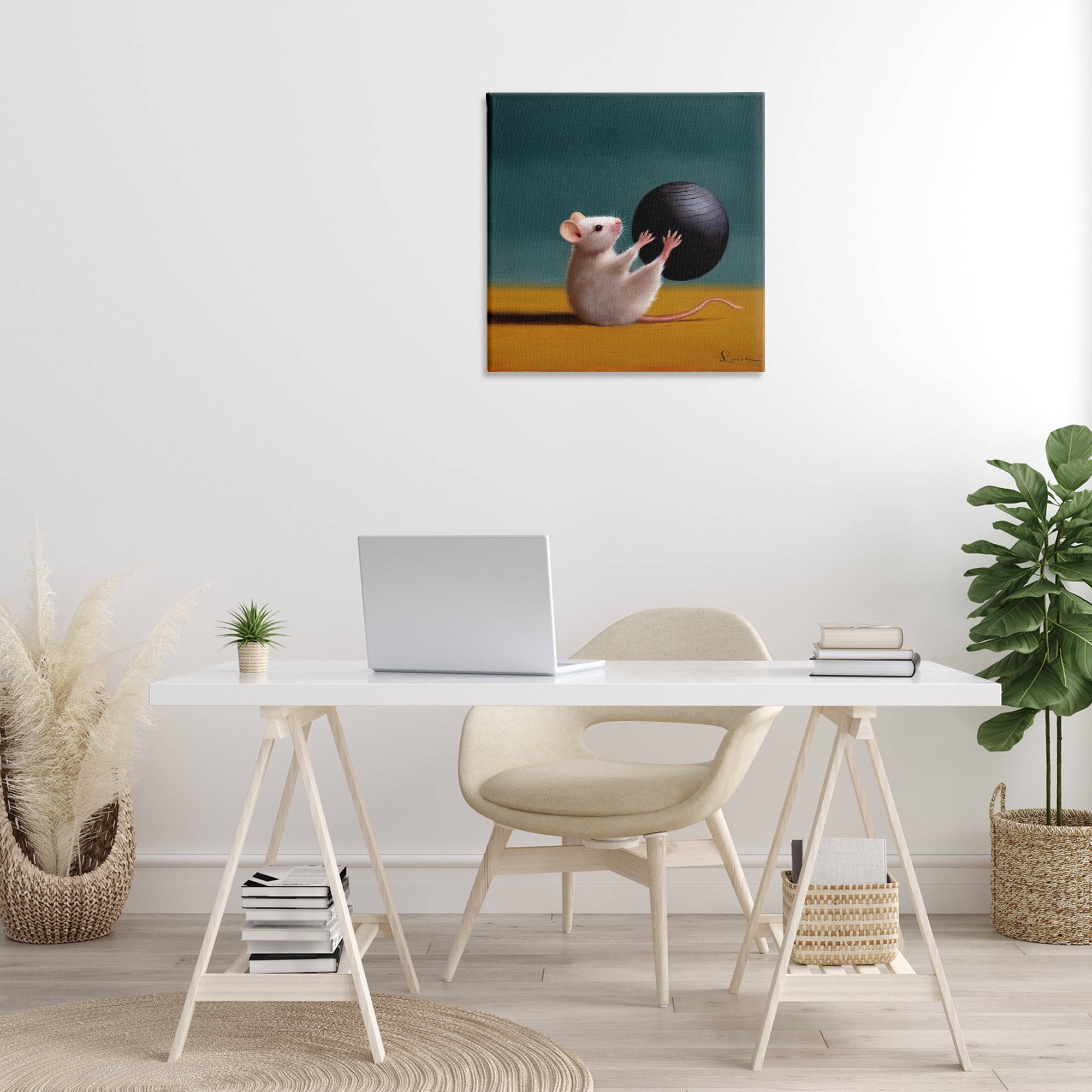 Stupell Industries Mouse with Exercise Ball Animals & Insects Painting Gallery Wrapped Canvas Art Print Wall Art, 24 x 24