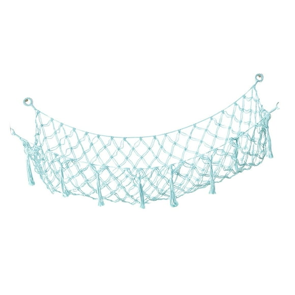 Plush Toy Hammock Net Handwoven Rope with Tassels Macrame Stuffed Animal Hammock Blue