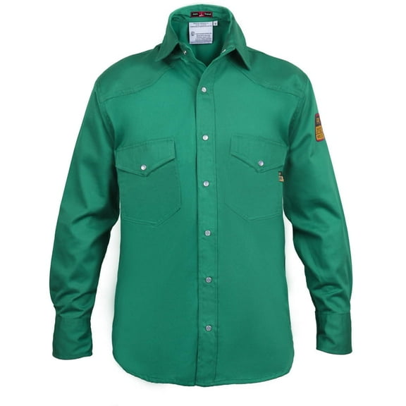 Flame Resistant FR Welding Shirt - 100% C - Heavyweight 9 oz (Small, Welders Green)