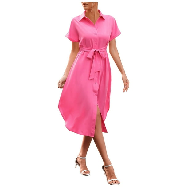 Vestido camisero de verano con botones para mujer - Prenda de playa de manga corta con bolsillos
