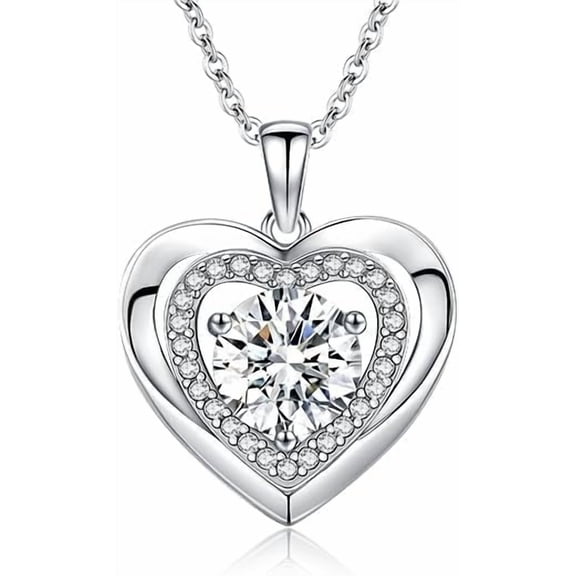 GemEmoprium Heart White Moissanite Necklace 1-3 ct. t.w. 925 Sterling, Silver