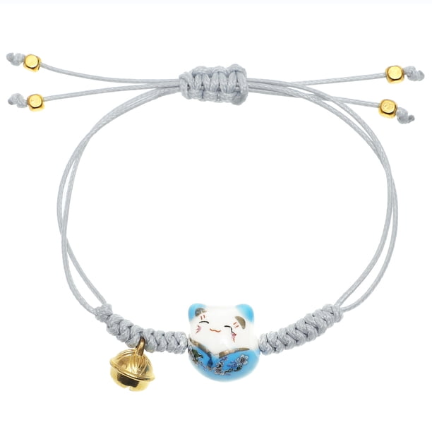 Pulsera tejida de hilo estilo chino con diseño de gato, ajustable, para mujeres y adolescentes (azul)