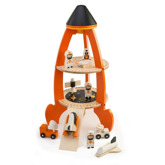 Tender Leaf Toys - Ensemble Fusée Cosmique - 11 Pcs Fusée en Bois et Ensemble de Jeu à Thème Espace pour Enfants - Développer un Jeu de Rôle Imaginatif et un Intérêt Scientifique - Âge 3+